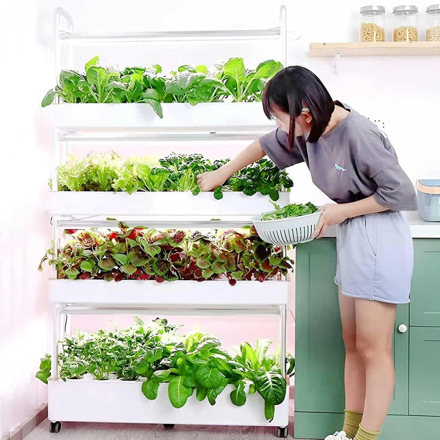 Sistema de torre hidropónica para cultivar hierbas, frutas y verduras con luz LED de crecimiento, kit de aeroponía de PVC de 48/64 agujeros