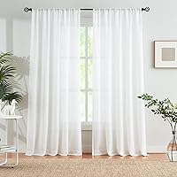 Vista 2 de Treatmentex Cortinas traslúcidas de lino con textura blanca para sala de estar, 84 pulgadas de largo, paneles de cortina semitransparentes