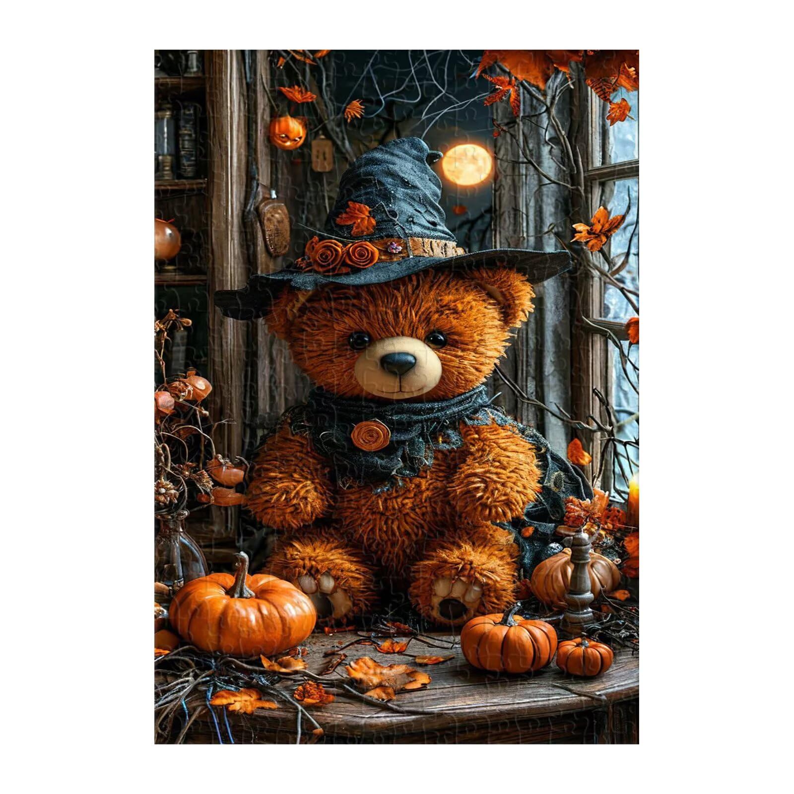 Puzzle 1000 elementów dla dorosłych, jesienny niedźwiedź, dynia, 75 x 50 cm, trudna gra edukacyjna, prezent dla mężczyzny i kobiety, 1000 elementów, puzzle dla dorosłych