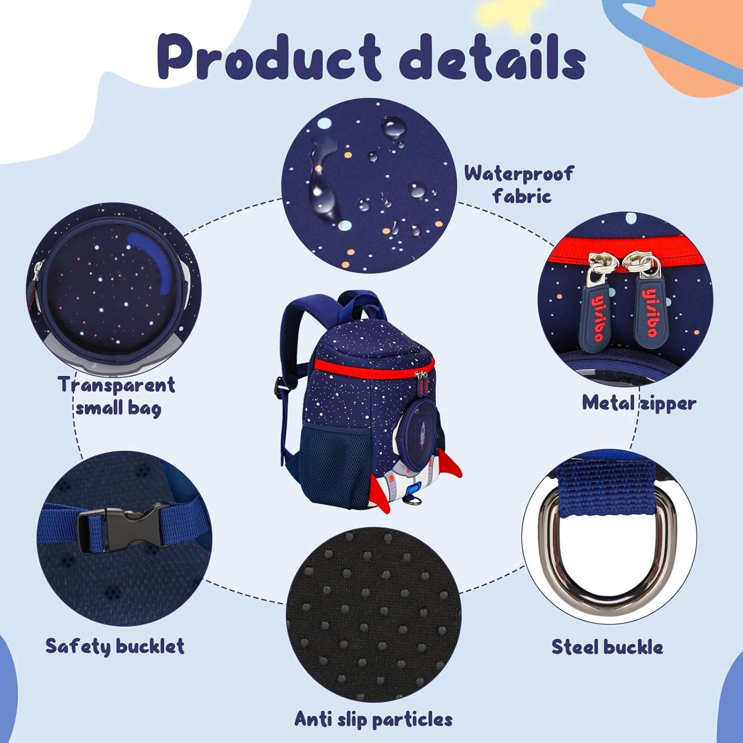 yisibo Rocket Kids Backpack with Safety Leash,Anti-lost Children Toddler Backpack for Boys Girls Baby 3-6 Years - Image 4