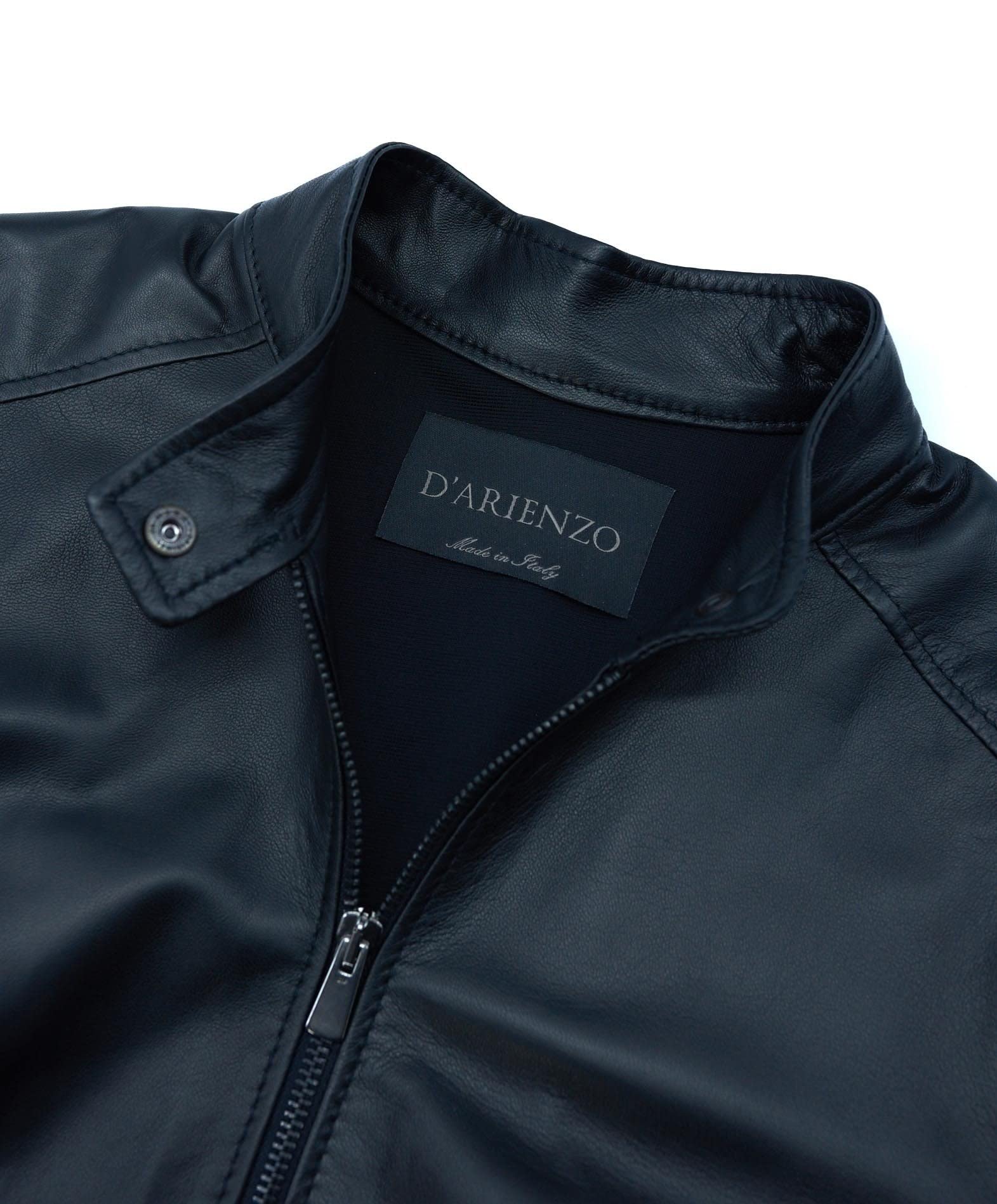 D'Arienzo Veste en Cuir Italien Agneau Femme Noir Véritable Motard Made in Italy Linda