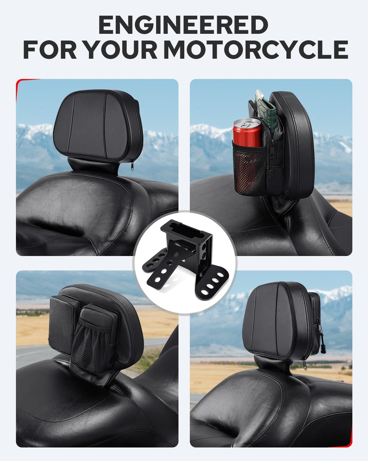 Benlari Driver Backrest Bracket, Adjustable Rider Driver Backrest Mounting Hardware Kit Fit for Harley Davidson Touring Street Glide Road Glide Electra Glide Road King CVO 1988-2024, Black