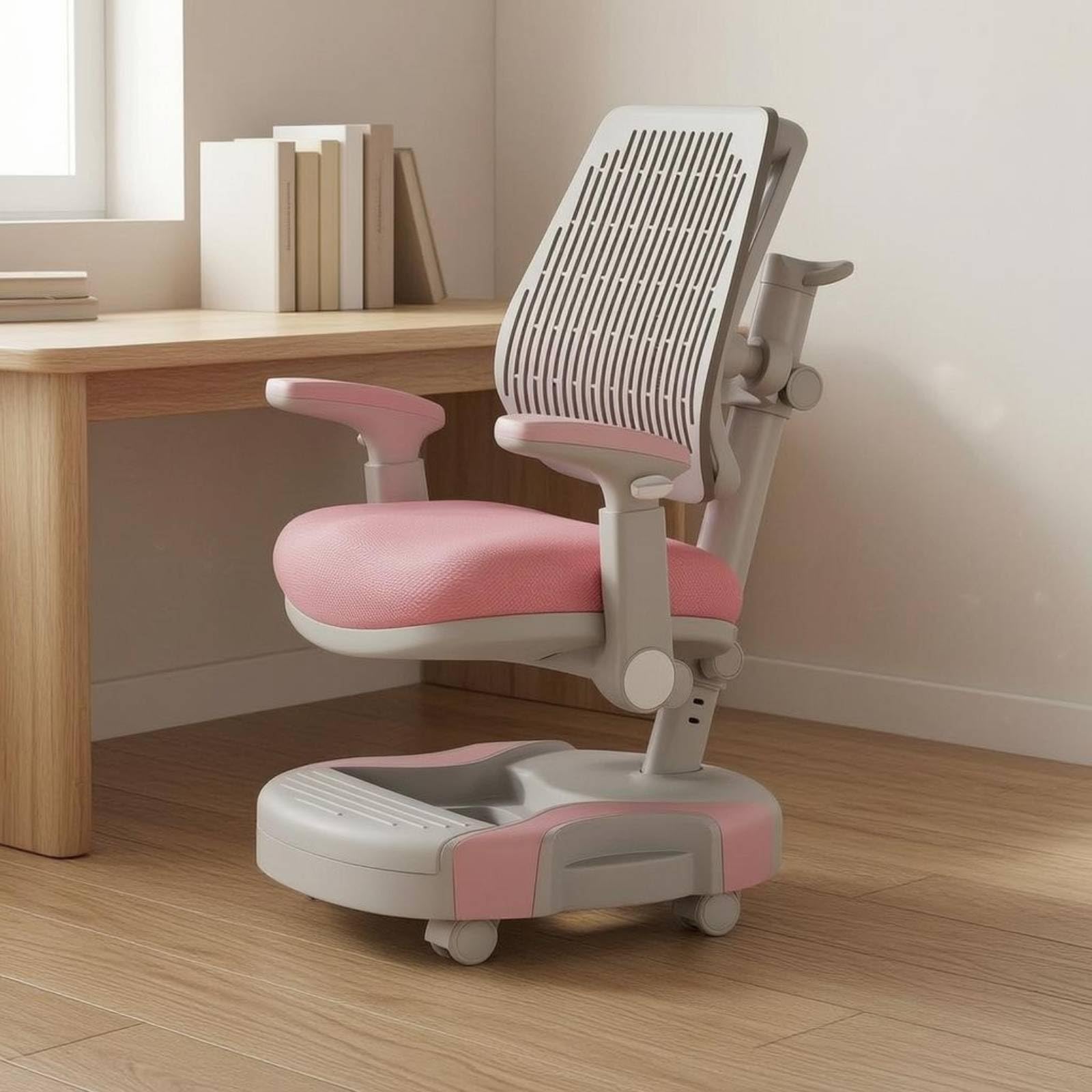 predolo Chaise Bureau Enfant Base Roulante Chaise Enfant à roulettes Ergonomique Mobilier Scolaire, Rose