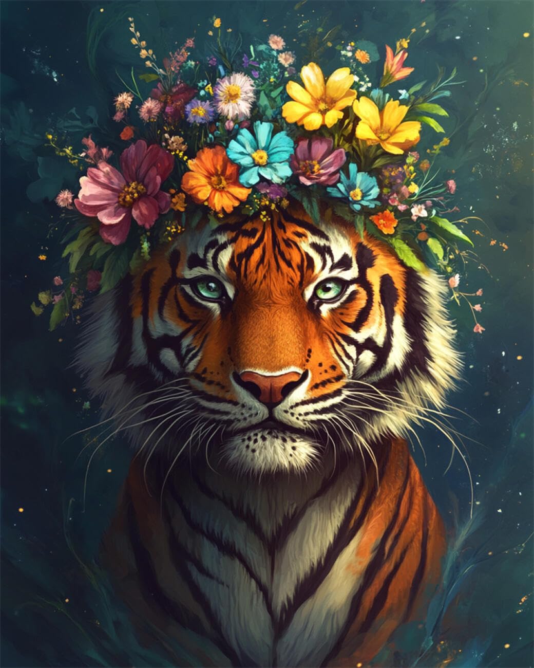 RKFLGEW DIY Bead Embroidery Kit Fantasy Tiger 30x40cm