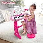 Love&Mini Kids Keyboard Toys for Girls - 37 Keys Pianos Toy with Stool and Microphone Pink Electronic Musical Instrument, Christmas Birthday Gift for Kids 3 4 5 6 7 8 Years Old Boy and Girl