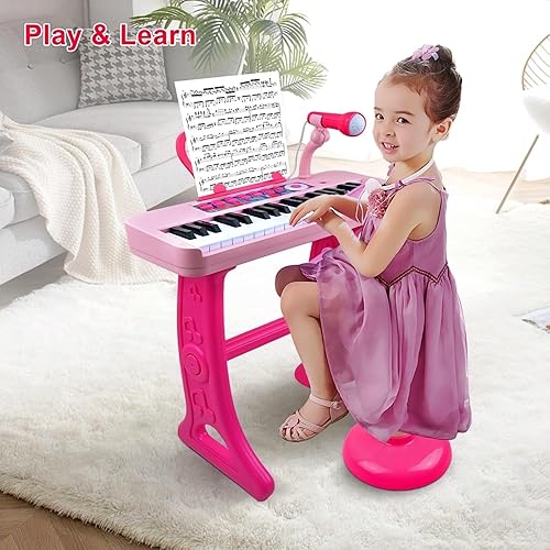Vista 38 de Love & Mini - Piano/teclado de juguete para niños de 3 a 5 años como regalo de cumpleaños, con 24 teclas, color rosa; instrumento musical de juguete