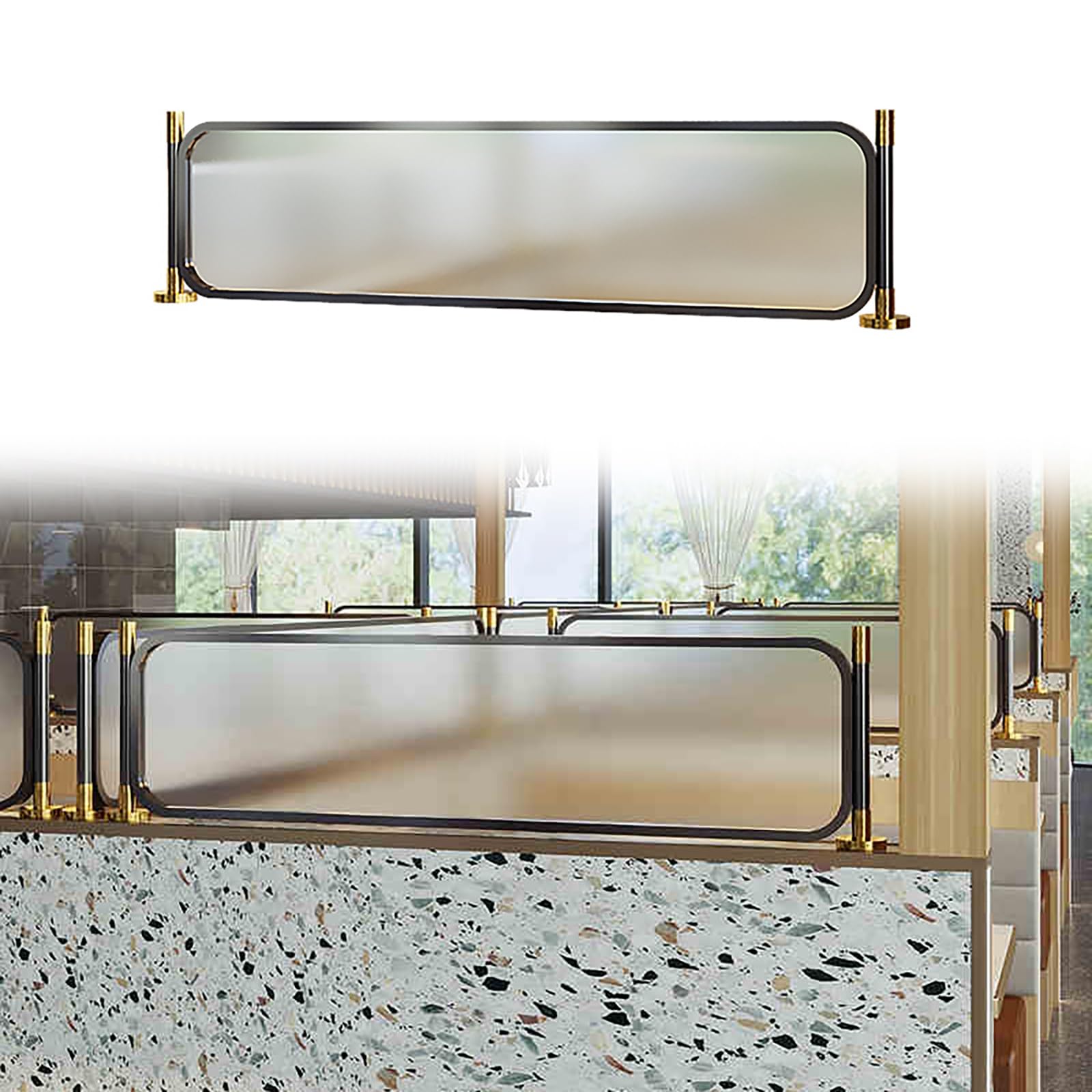 KLGFBDC Iron Dividers for Dining Areas - Tempered Glass Privacy Screen Panels, Translucent Countertop Partitions for Hotel Bars & Restaurants (Black, 100x30cm/39x12in)