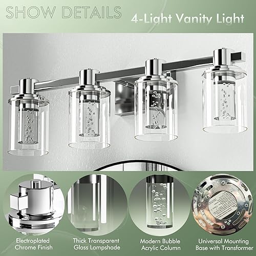 Miniatura 162 de Quntis Lámparas de baño negras de 4 luces con 5 modos de color, lámpara de tocador moderna regulable de 27 pulgadas sobre espejo, lámpara de pared