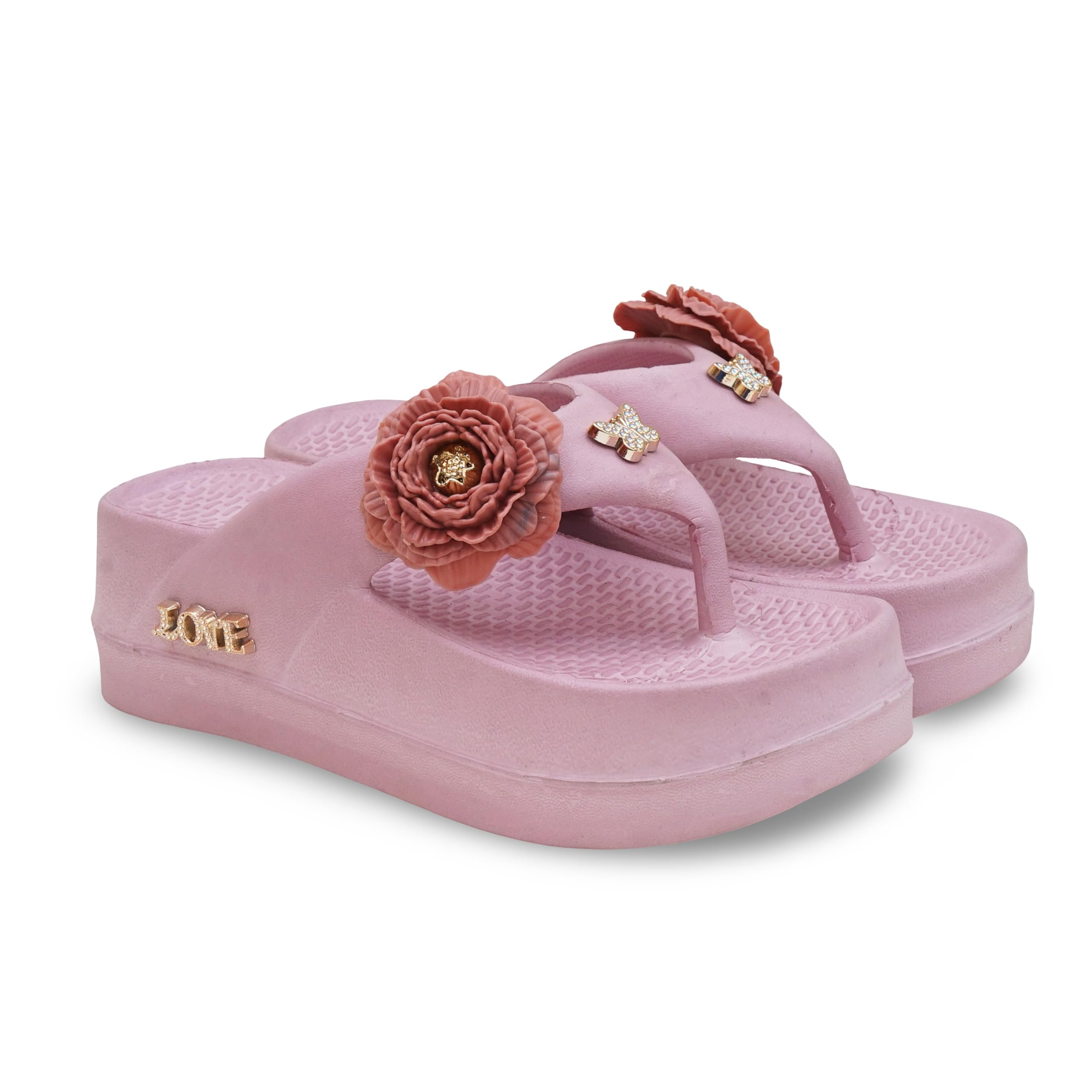 Women's Platform Flip Flops with Floral Embellishment | Soft Cushioned Lightweight EVA Slippers | Anti-Slip Comfort Thong Sandals | Casual Daily Wear Footwear for Indoor Outdoor Travel & Beach-image-8