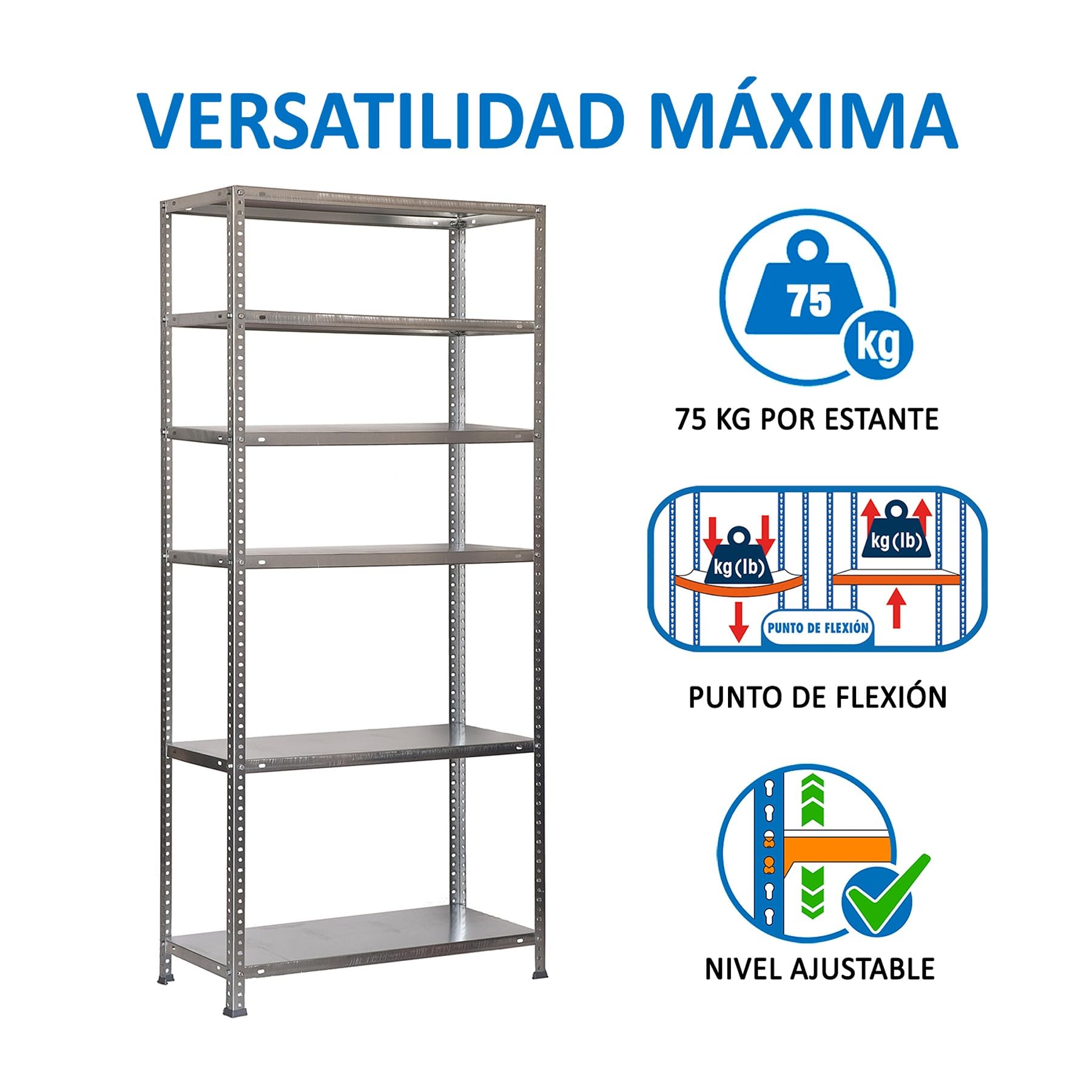 Simon Rack Estanterias Metalicas 2000x900x300 mm, 6 Baldas Metalica, 75 kg de Punto Flexión, Estanterias Almacenaje, Galvanizado - Advantage