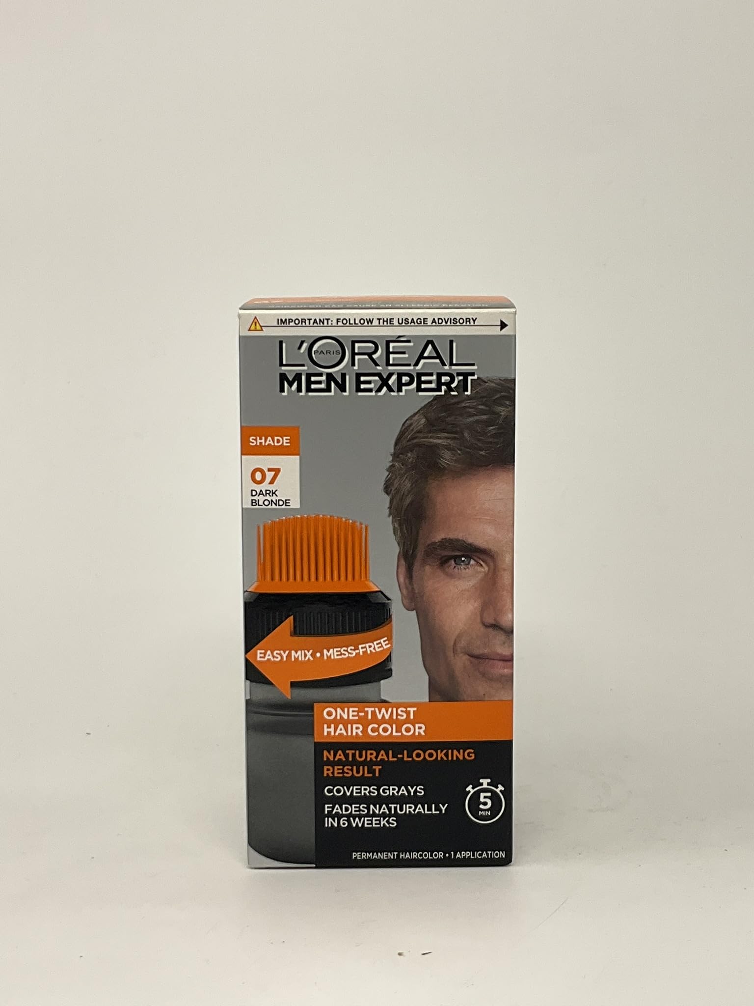 L’Oreal Paris Men Expert One Twist Mess Free Permanent Hair Color, Mens Hair Dye to Cover Grays, Easy Mix Ammonia Free Application, Dark Blonde 07, 1 Application Kit