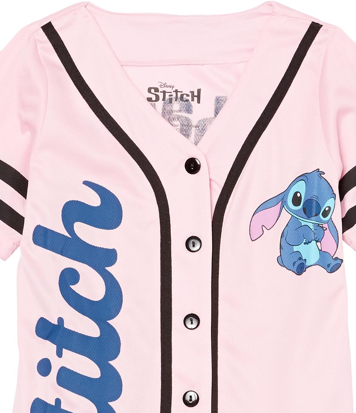 Disney Girls Disney's Girls Lilo & Stitch, Angel Baseball Jersey - Classic Mesh Button Down Shirt - Image 3
