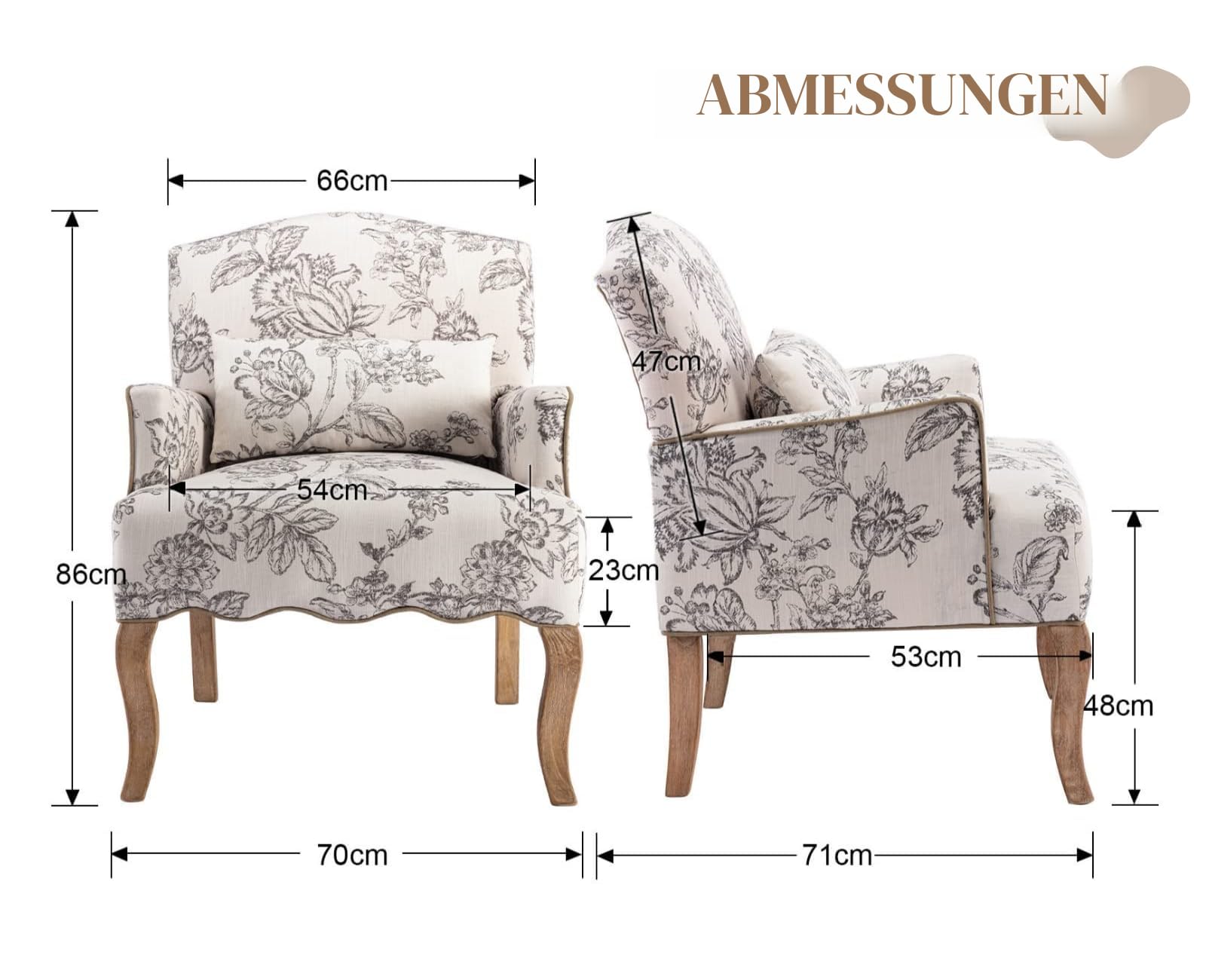 chairus Leinen Einzelsofa Sessel Wohnzimmer Holzbeine Ohrensessel Retro Loungesessel mit Armlehne Einzelsessel für Balkon (Beige)