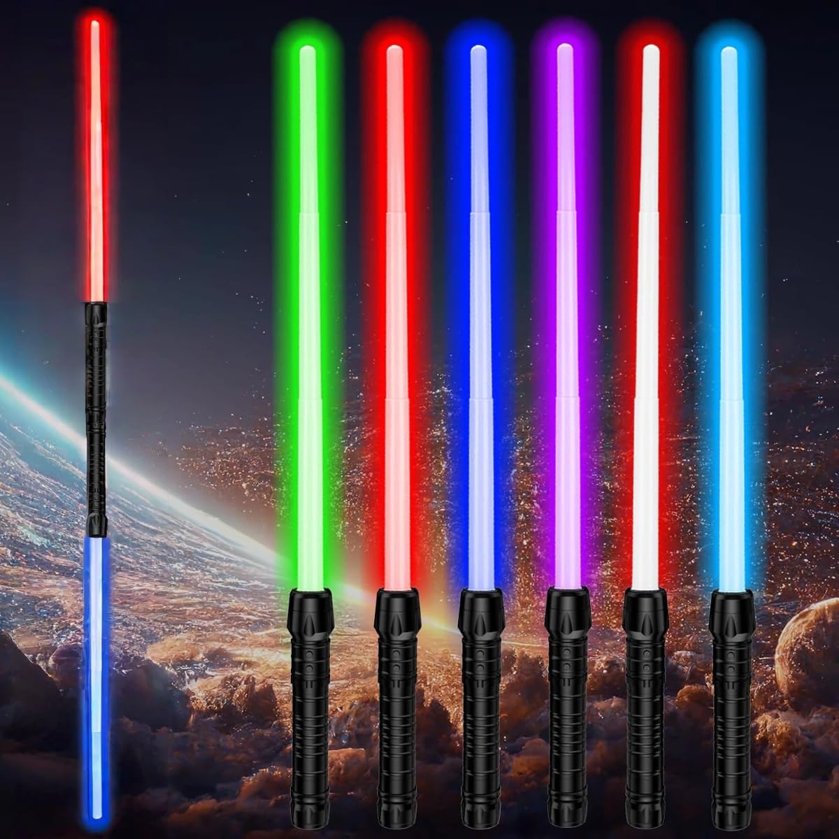 2Pcs Lighting Saber Light Saber for Kids 7 Color Lightsaber for Kids Retractable Light Up Saber with Sound Light Saber Sword Toy for Boys Kids Teenagers Gift Halloween Dress Up Parties,Cosplay (2PCS)