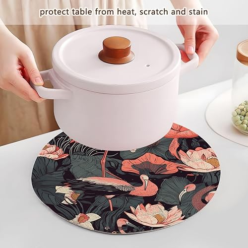 Miniatura 5 de 3 Pcs Large Trivet Mat Pink Flamingo Pattern for Hot Pots and Pans 15in Cotton Thread Weave Heat Resistant Placemats for Cooking Pot Bathroom Decor