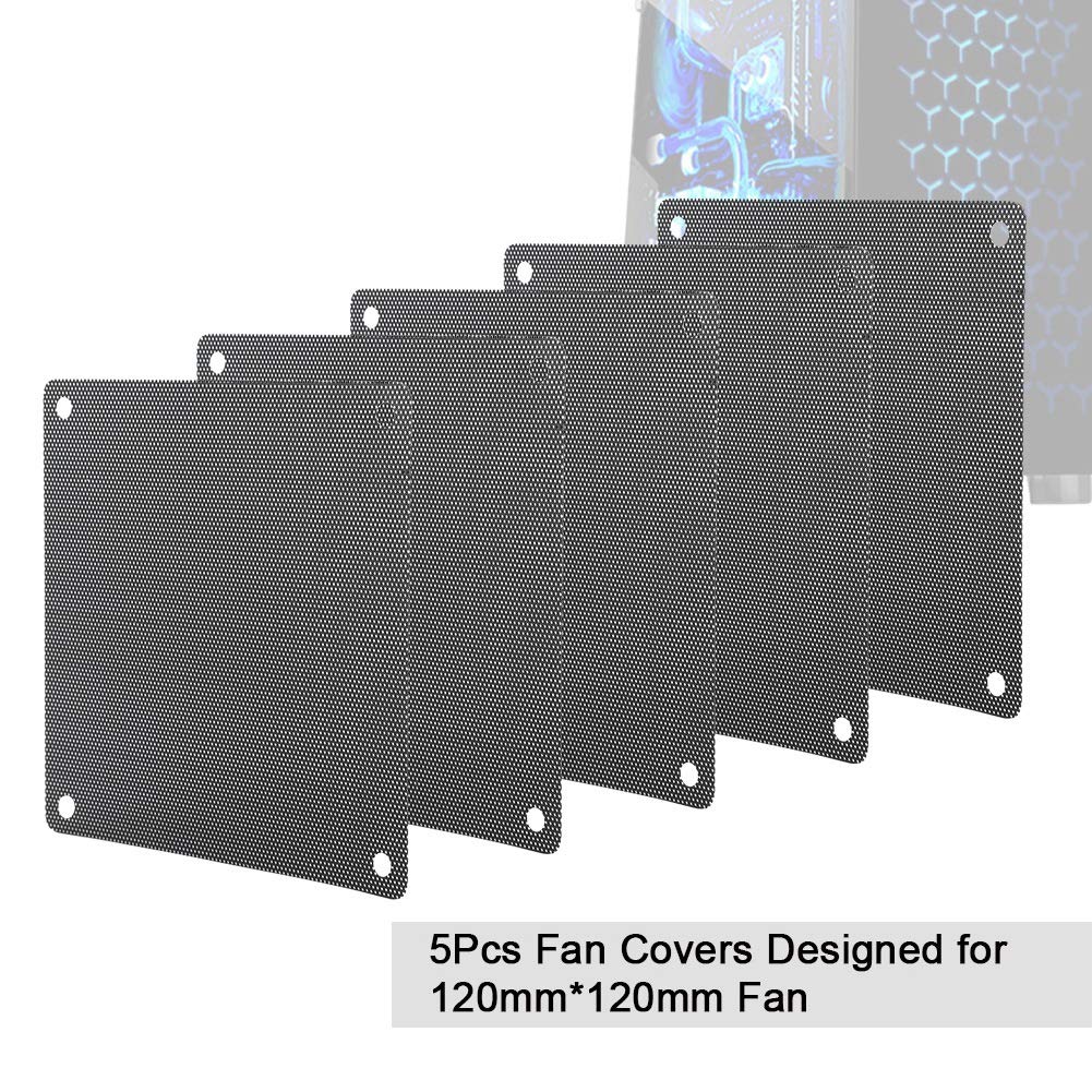 ASHATA 5-stuks Stoffilter Voor 120mm Ventilator – PVC – Zwart – Stofdicht – Compatibel Met Pc, Laptop, Server, Printer En Gameconsole
