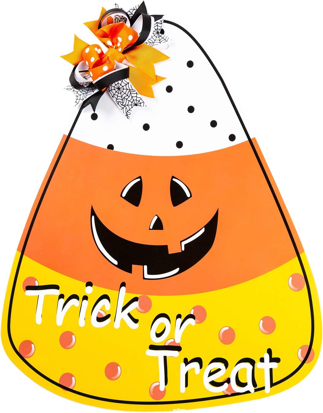 Funnlot Halloween Decor Candy Corn Door Decor Trick or Treat Wreath Hanging Sign Indoor Outdoor Wall Decorations Sign Hanger for Halloween Party Supplies Decorations