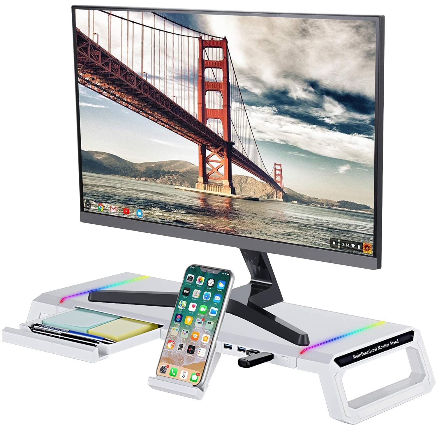 Buy Monitor Stand with RGB Gaming Lights and 4 USB 2.0 Hub, Pillarmax