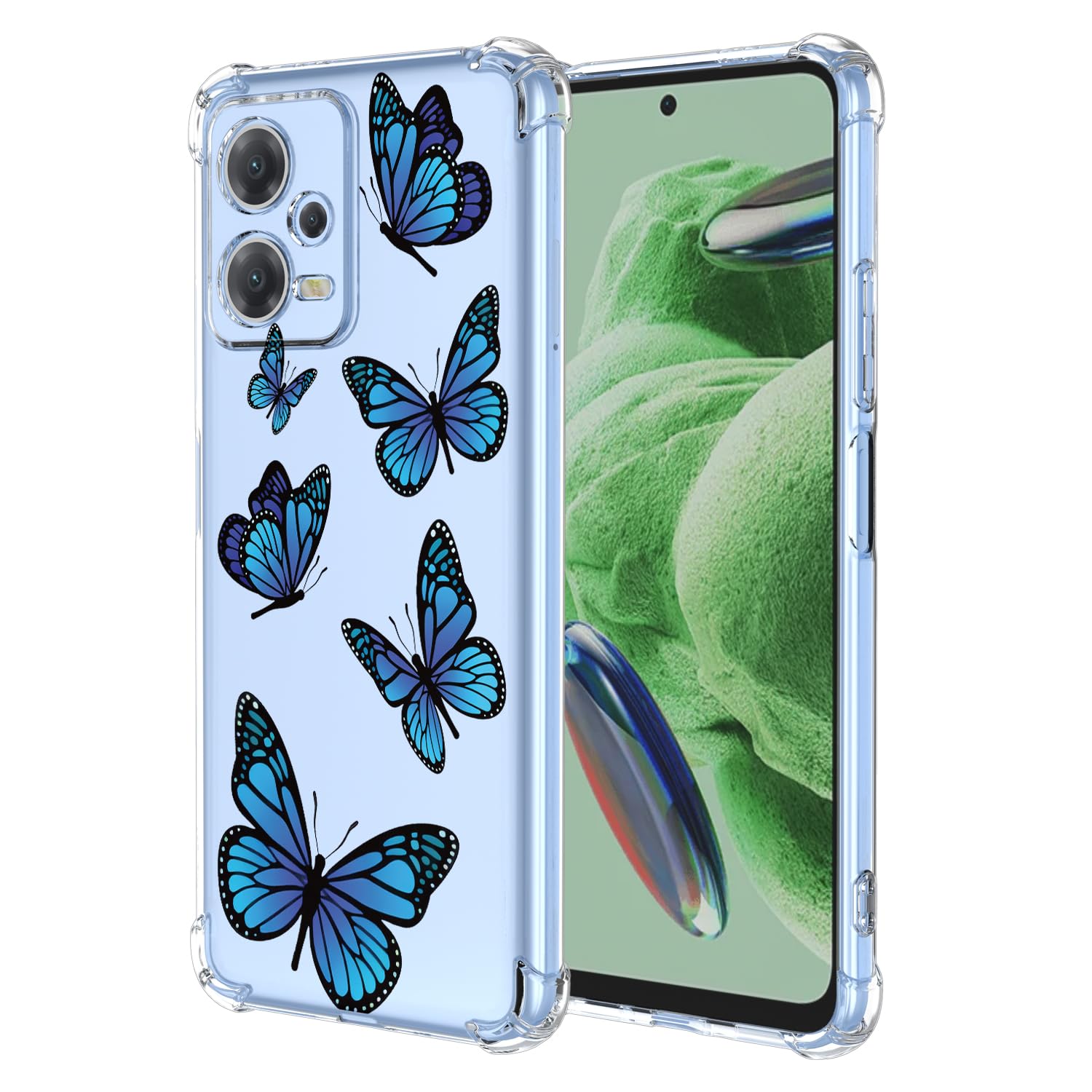 Floral Case for Xiaomi Poco X5 5G Case, Redmi Note 12 5G 22111317IPG Case Clear TPU Animal Slim Cute Cover Transparent Soft Bumper Protective Case for Xiaomi Poco X5 5G Butterfly