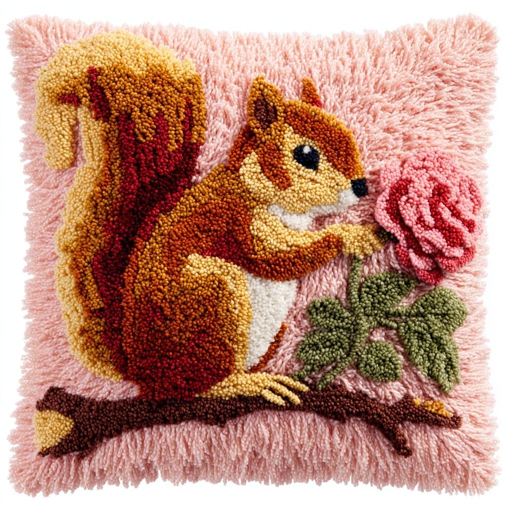 Wallustrioaw Flowers And Squirrels Latch Hook Kit Cushion,