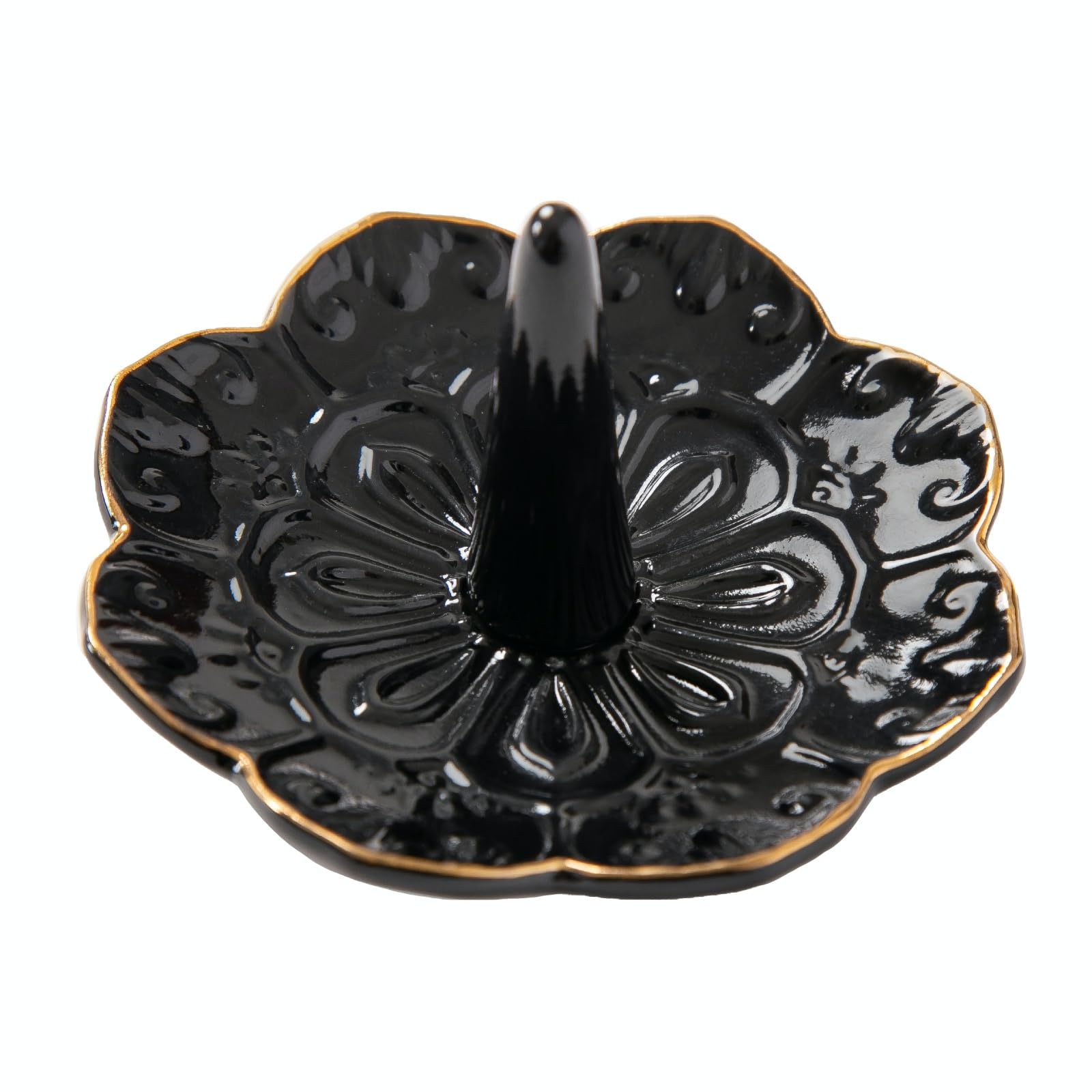 HOMEGOAL Ceramic Ring Holder Dish for Jewelry, Decorative Mandala Jewelry Tray for Rings Earrings Necklaces Watch Keys, Aesthetic Room Decor, Birthday Engagement Wedding Gifts for Women (): Black