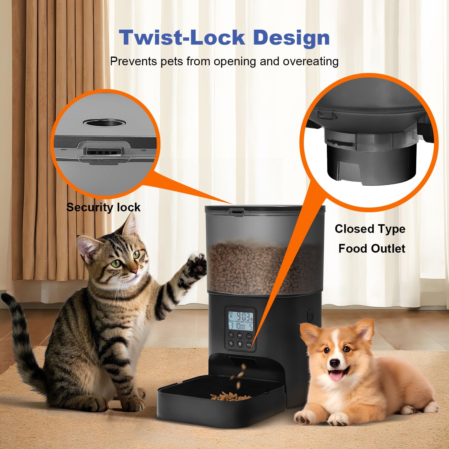 ANDOLL HOME Automatic Cat Feeder,4L Timed Cat＆Dog Dry Food Dispenser view 4