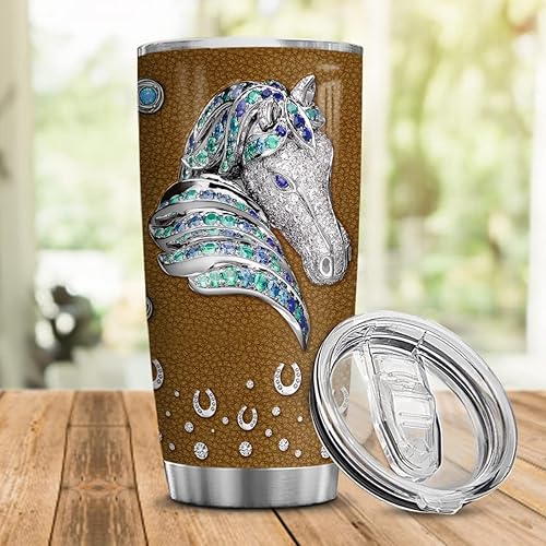 Vista 10 de Wassmin Vaso personalizado de caballo con tapa, 20 onzas, 30 onzas, joyería, caballos, acero inoxidable, doble pared, aislamiento al vacío, vasos