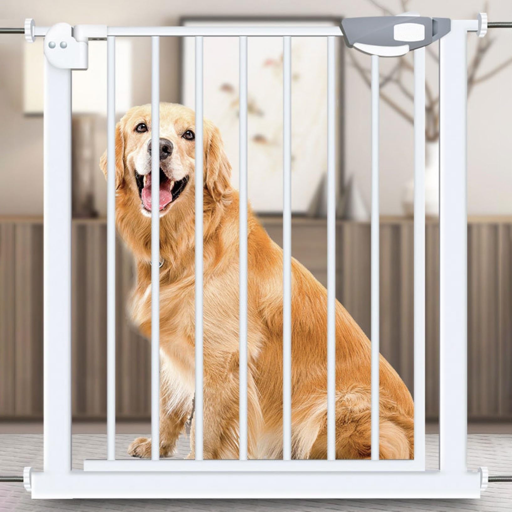 Puerta Seguridad para Bebes Y Mascotas,Puerta Seguridad Metal para Puertas Y Escaleras,Operación con Una Sola Mano,Puerta Cierre Automático para Mascotas (Color : White, Size : 65-74CM+Extension 45C
