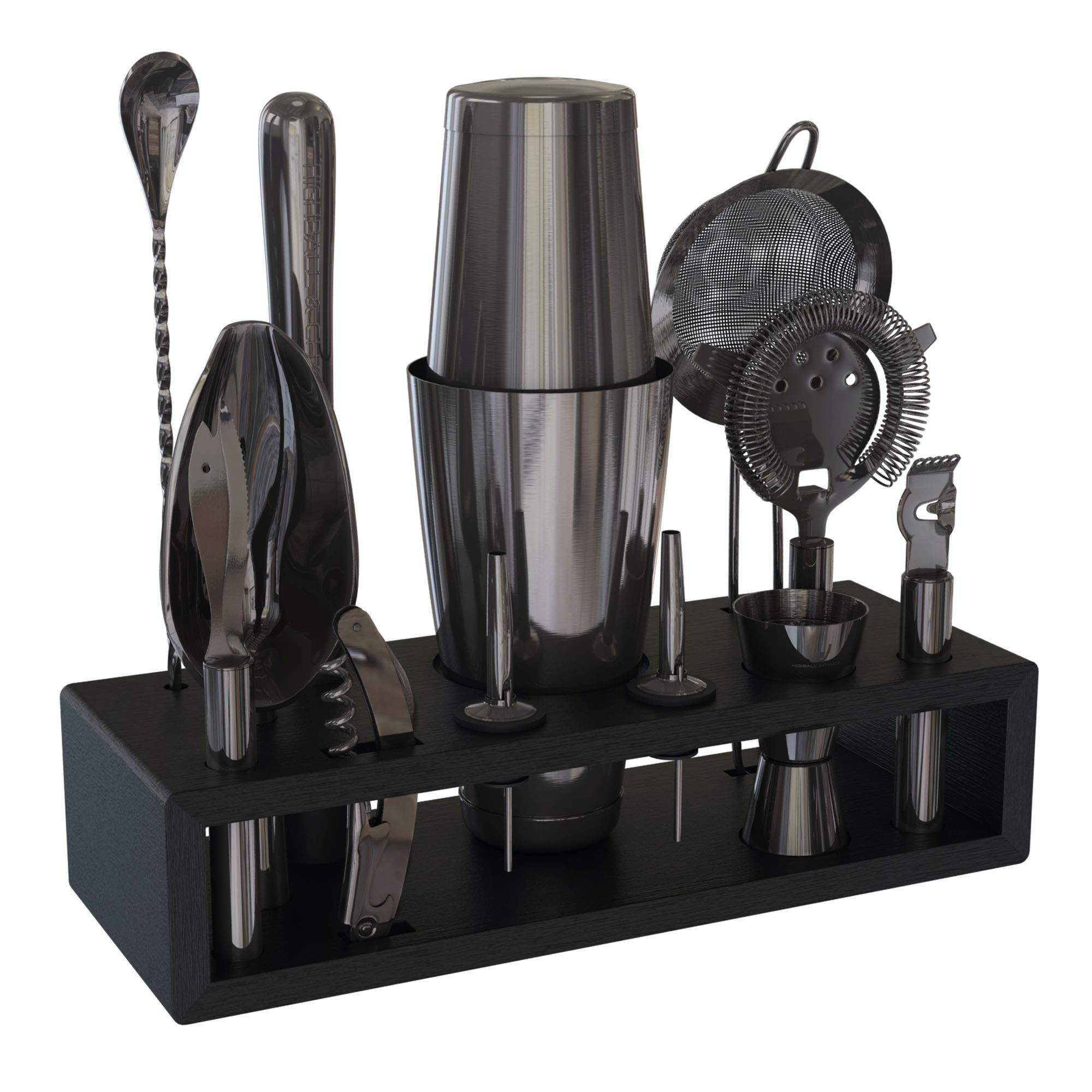 13-Piece Boston Cocktail Shaker Bar Set Gunmetal Plated Bartender Kit Cocktail Shaker Set Black Cock