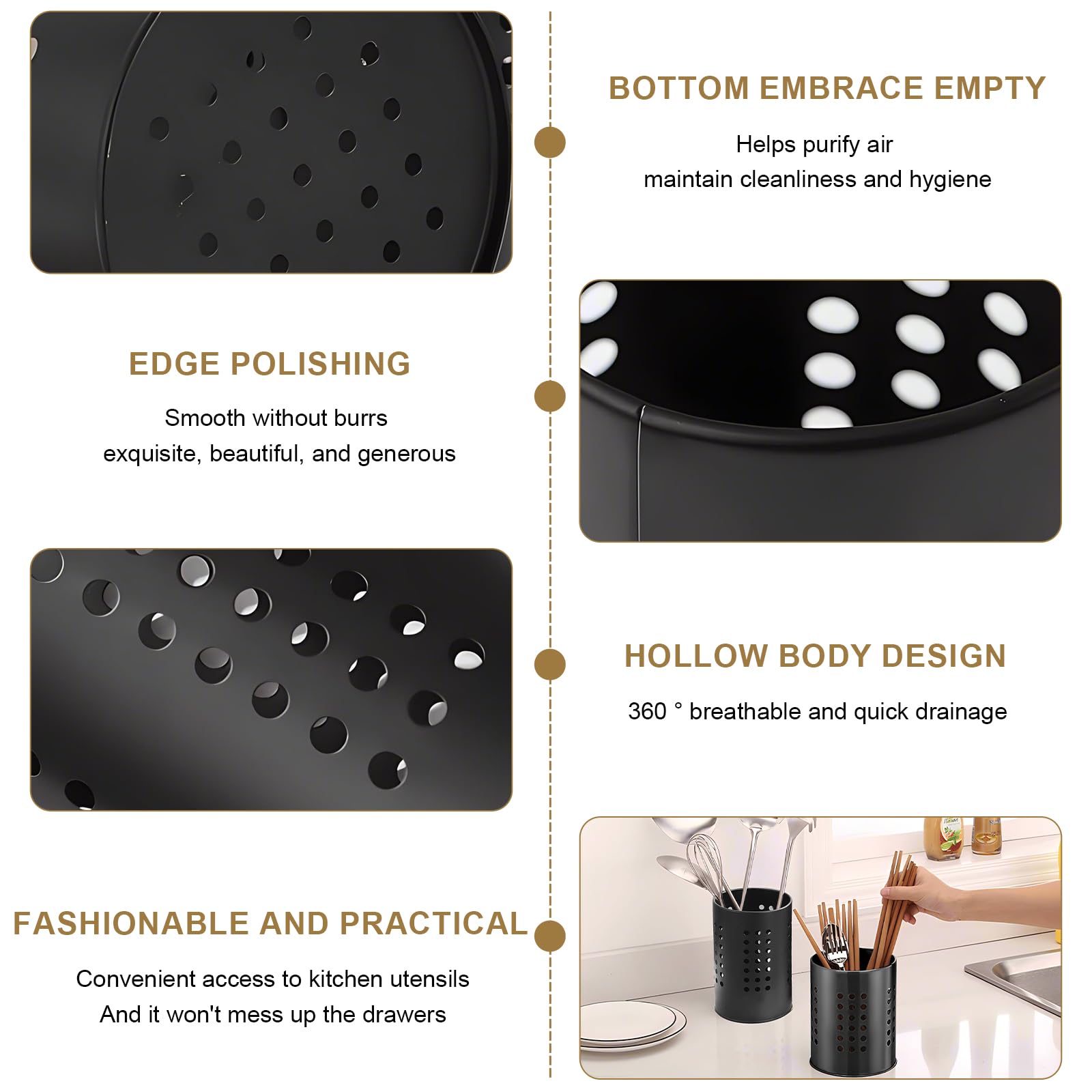 Pot Ustensile Cuisine Range Ustensiles Cuisine Porte-ustensiles Cuisine 2 Pièces - Acier Inoxydable Noir - Égouttoir Intégré Pot Ustensile Pot à Ustensiles De Cuisine