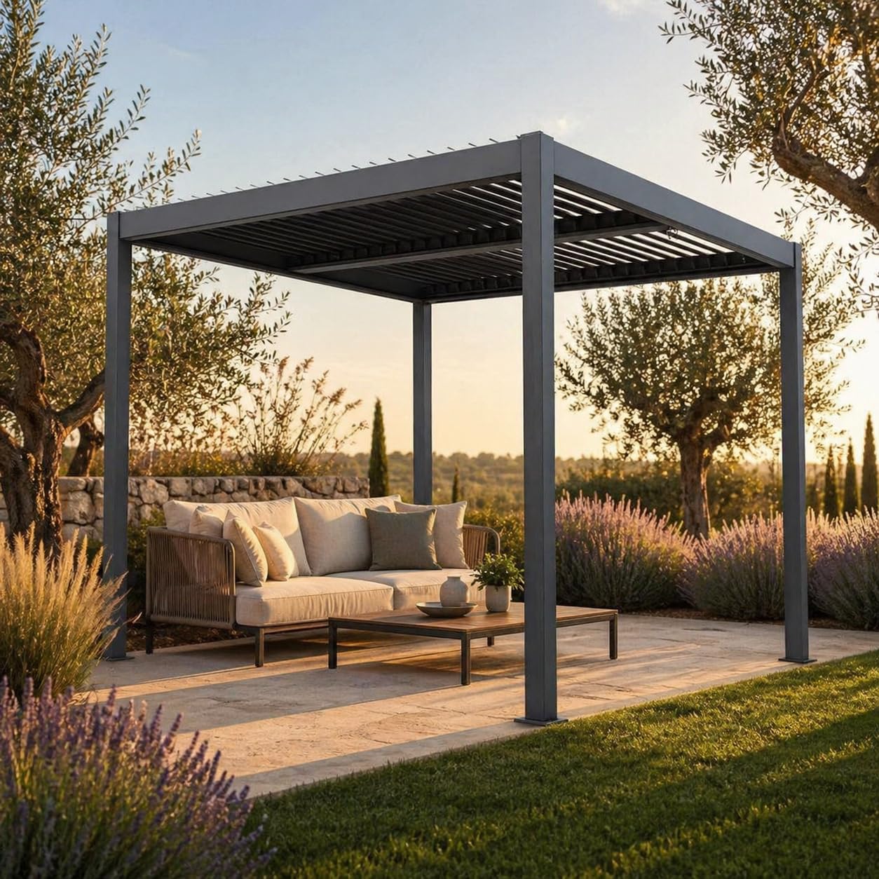 Verdelook Pergola Bioclimatica Atena 100 in Alluminio Grigio - 3x3x2,5 m