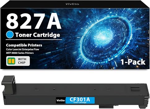 827A Toner Cartridge High Yield with New Chip Replacement for HP 827A CF301A Toner Cartridge for Color Laser Enterprise Flow MFP M880 M880z+ M880z+NFC Printers, 1 Pack 827A Cyan Ink Cartridge