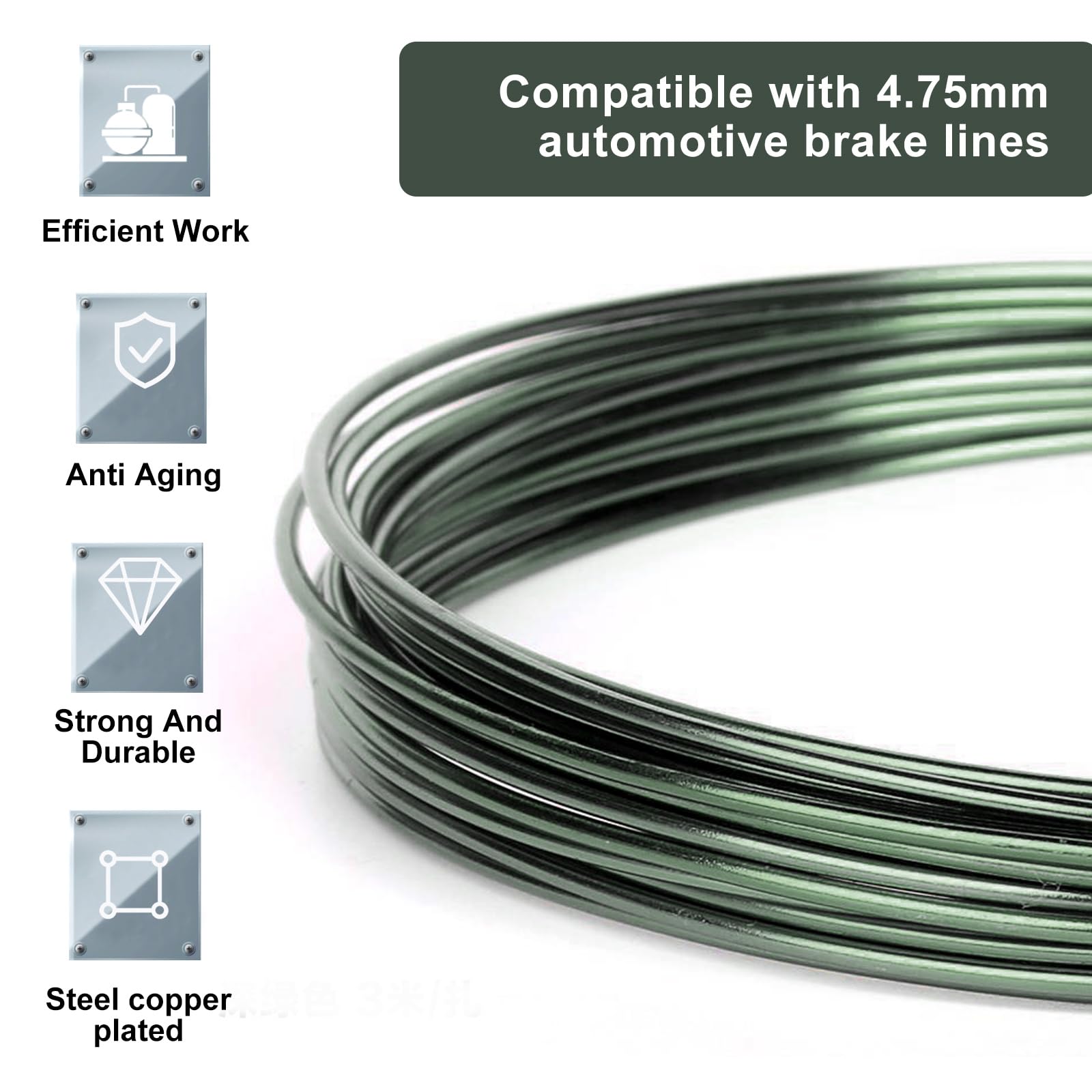 Set di tubi del freno in acciaio, 10 m Ø 4,76 mm rivestito in pvf, tubo del freno rame rivestito in rame, per riparazione sistema di frenatura auto (2 × 5 m)