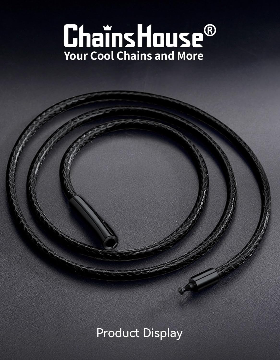 ChainsHouse Waterproof Braided Black Leather Necklace Cord with Clasp, Men Women DIY Rope Chain for Pendant, Customize Available, 1.5/2/3mm Width, 16/18/20/22/24/26/28/30" Length (with Gift Box) - Image 3