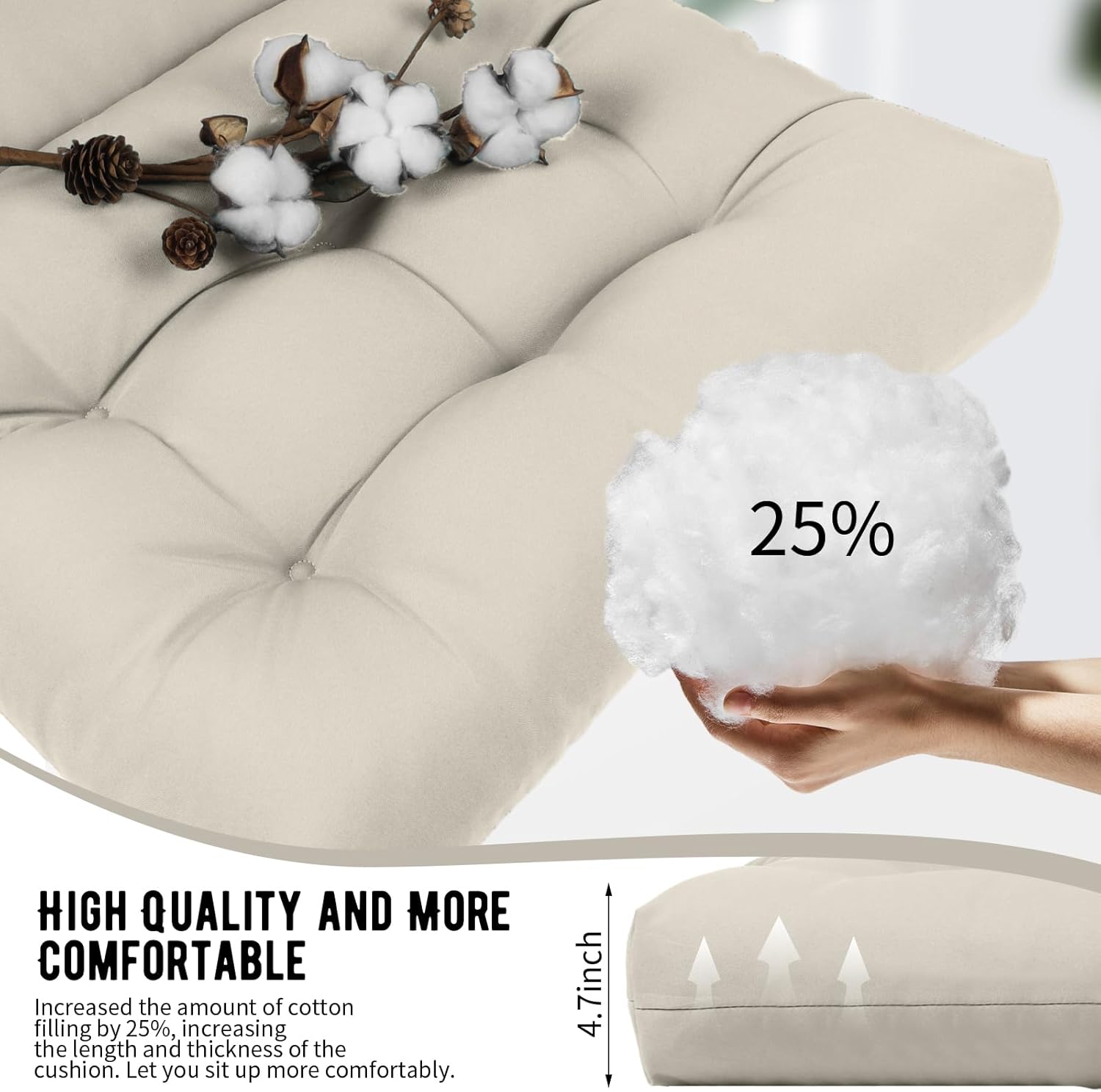 6 Pack Adirondack Chair Cushion, Waterproof Rocking Chair Cushion - Fade Resistant Patio Furniture Cushions, Thickened Patio Chair Pad for Outdoor and Indoor, 49x20x5 Inch