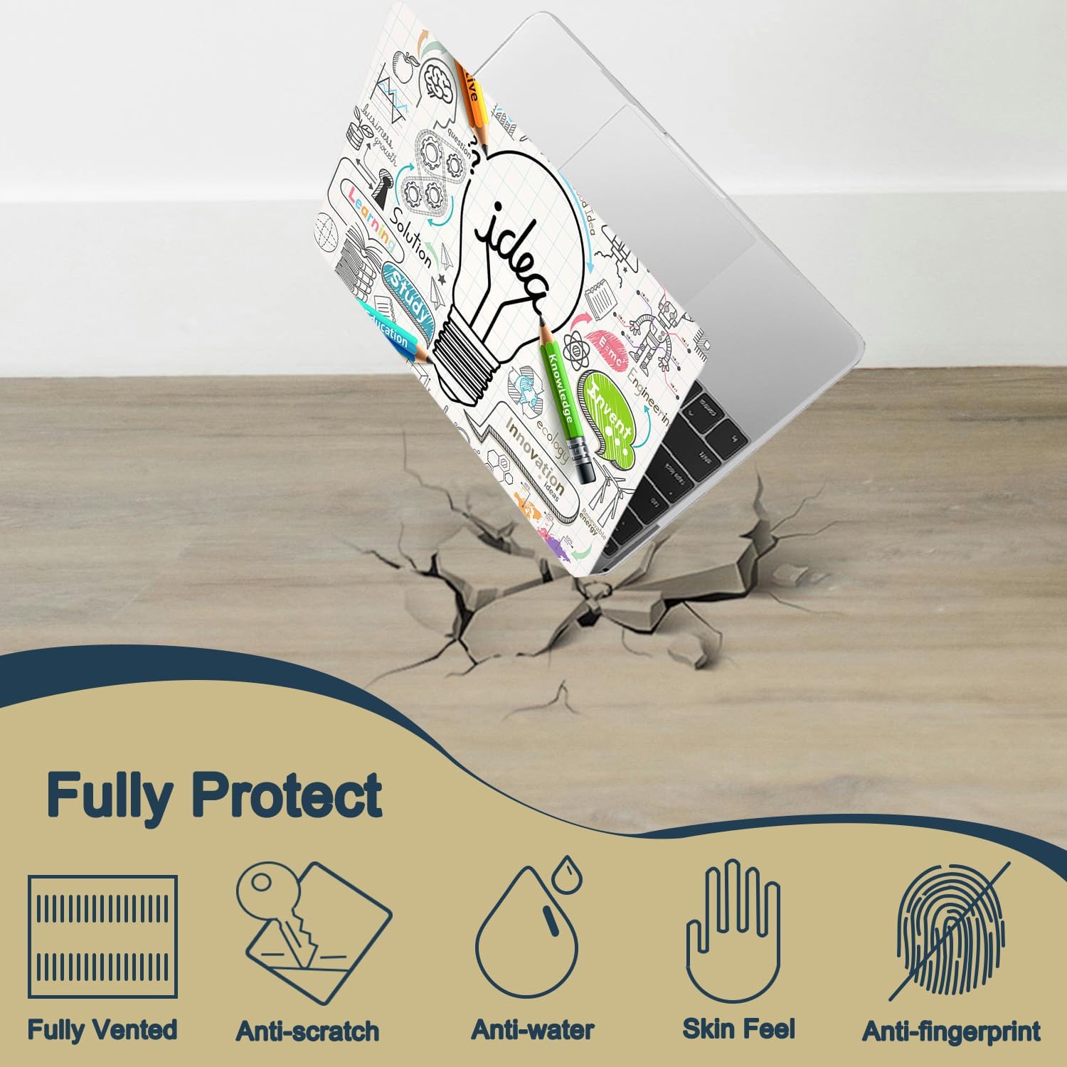 Laptop Case Compatible with MacBook Air 13 inch Case 2017 2016 2015 2014 2013 2012 2011 2010 Release Model A1466 A1369, Plastic Hard Shell Case Cover & Keyboard Cover Skin - Creative Bulb