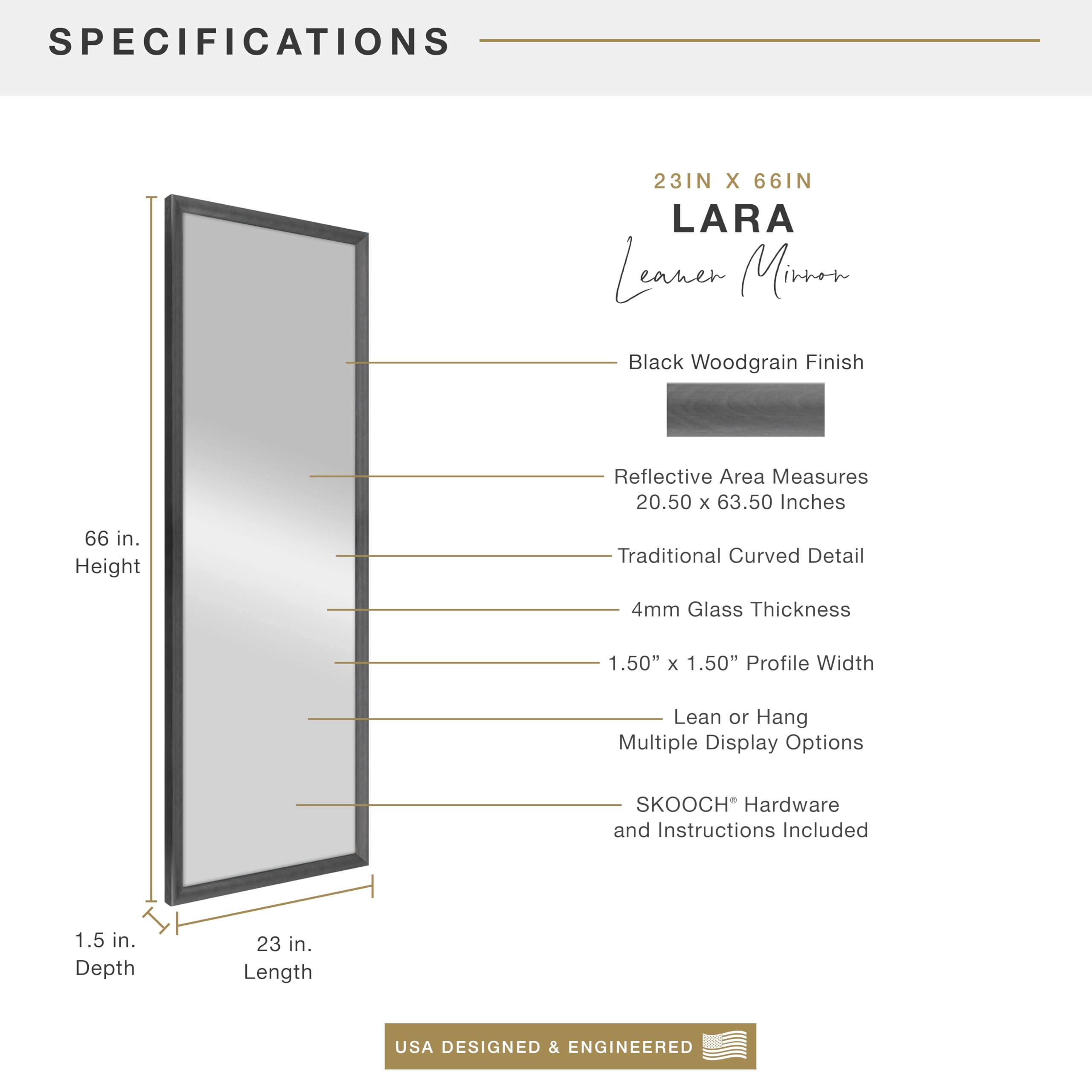 MCS Lara Large Gold Wall Mirror - 23x34.25 Inches, Traditional Rectangle, Shatter Resistant Glass