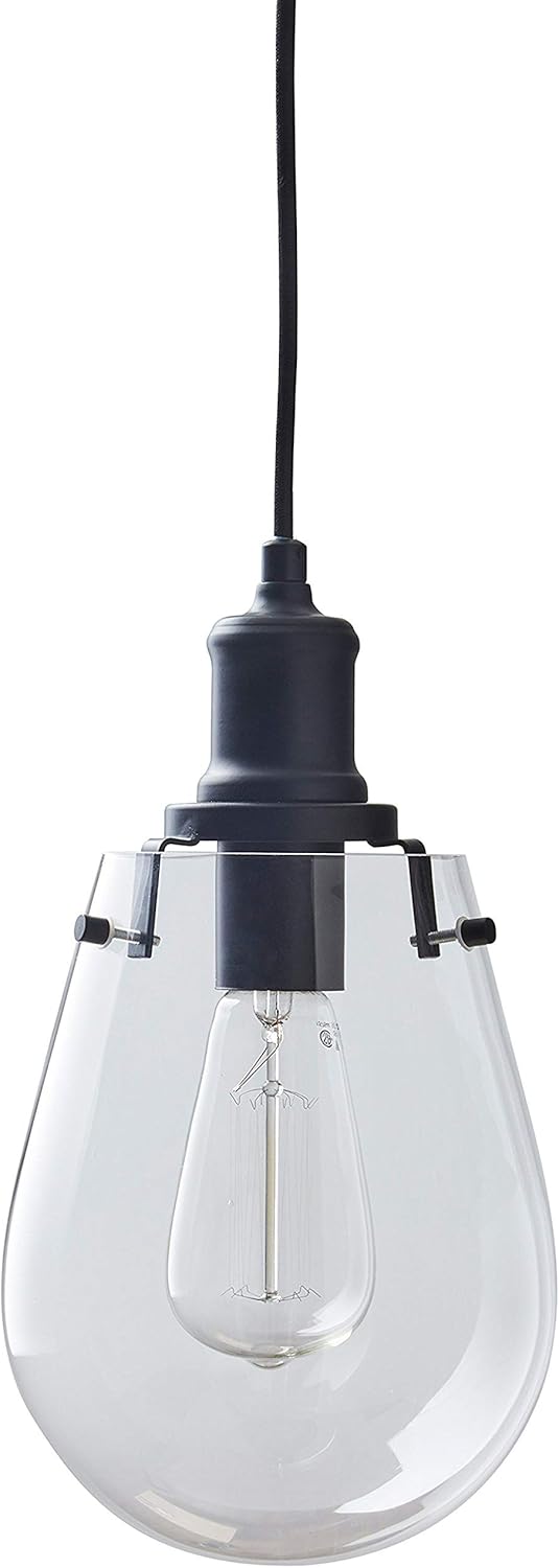 🛒 Flash Sale Amazon Brand – Stone & Beam Melissa Industrial Round Glass Single Pendant Fixture With Light Bulb - 6.75 x 6.75 Inches, 14.5 - 62.5 Inch Cord, Black