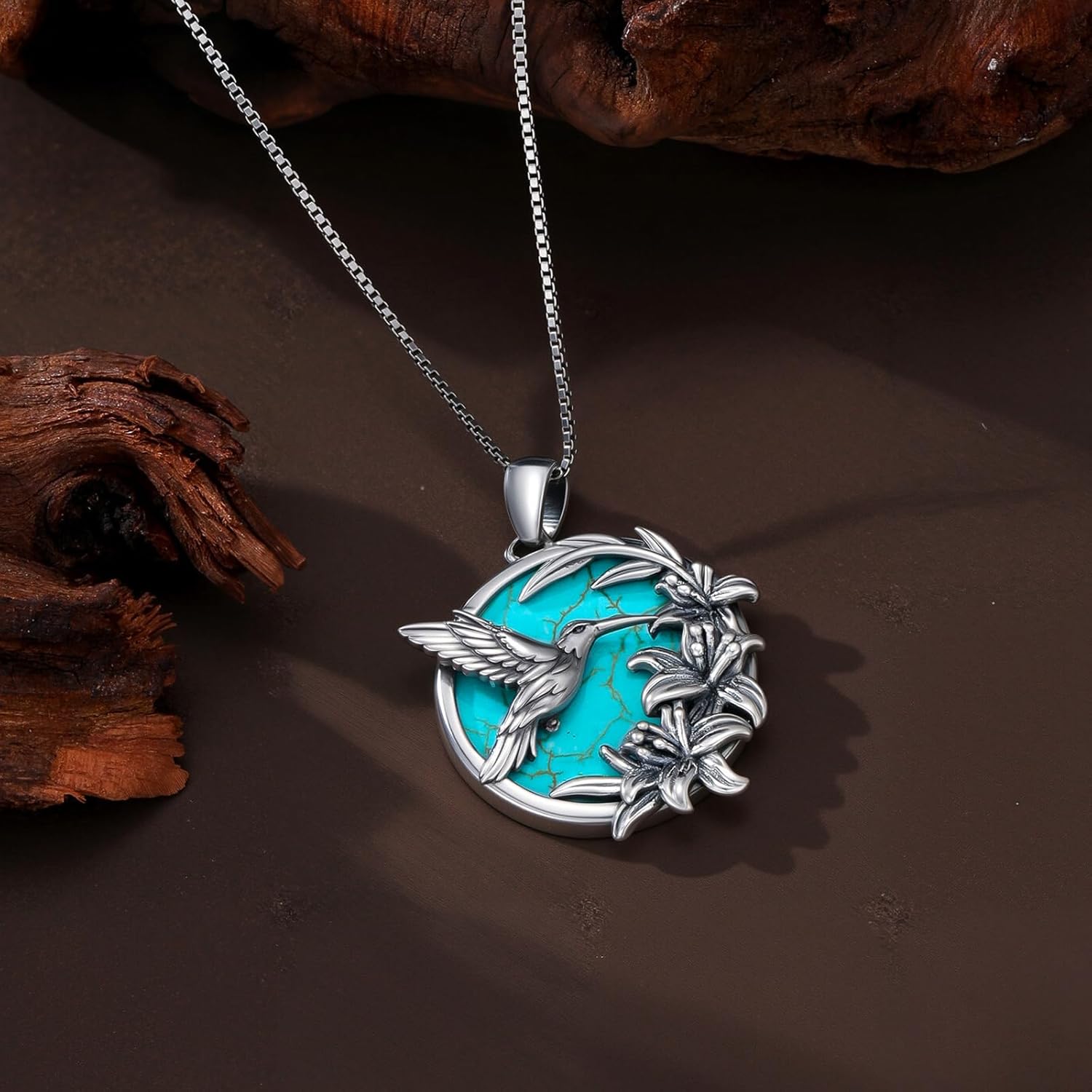 Genuine Turquoise Hummingbird with Flowers Pendant Necklace, Sterling Silver Native American Vintage Gemstone Western Animals Jewelry - Image 6