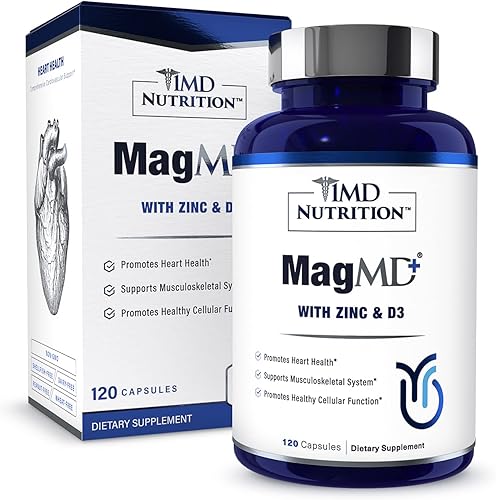 1MD Nutrition MagMD Plus - Magnesio con zinc y D3 | Promueve la salud del corazón, apoya la fuerza ósea y muscular y ayuda al sistema inmunológico -