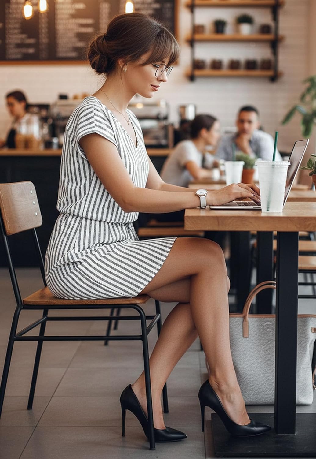 Womens Summer Dress Lantern Sleeve Square Neck Tie Front A-Line Double Layer Hem Mini Dresses - Image 3