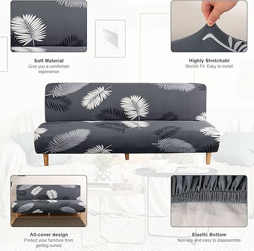 Miniatura 4 de LiveGo Funda elástica plegable para futón sin brazos con parte inferior elástica, funda de sofá ajustable estampada, protector de muebles para