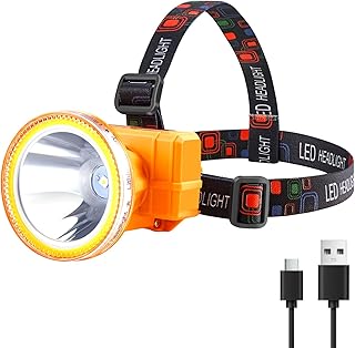 Kitness Rechargeable LED Headlamp with Ultra-Bright Light, Designed for Outdoor Adventures, Waterproof and Durable with 3 Adjustable Light Modes, Perfect for Camping, Running, Hiking (Yellow Light)