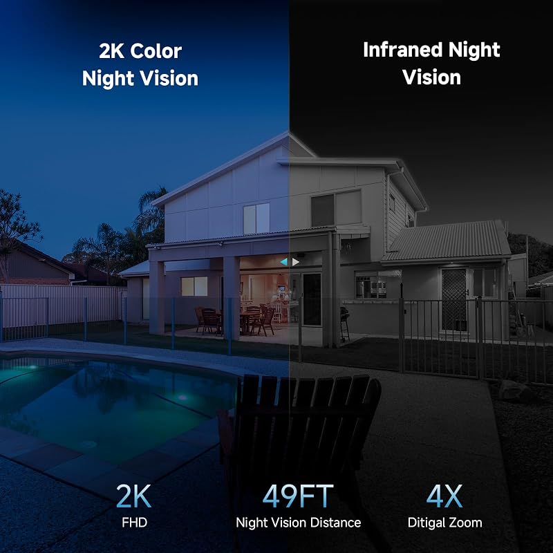 Oculview 2K Solar Security Cameras Wireless Outdoor, 2PCS Outdoor Camera Wireless with 360° View, Cameras for Home Security with Color Night Vision, Only Support 2.4GHz Wi-Fi image 4