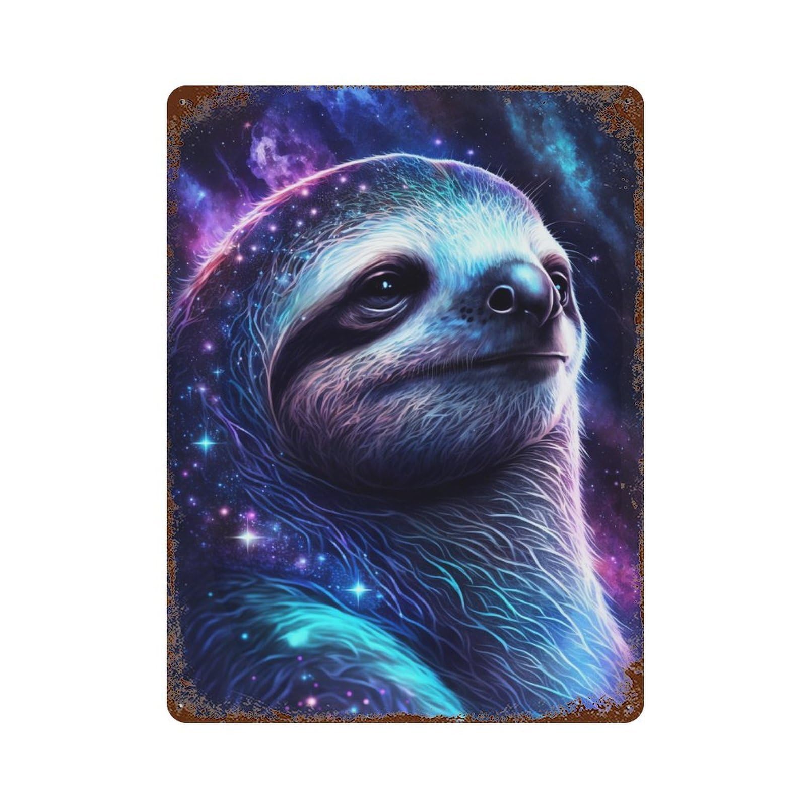 Galactic Sloth Portrait-1 Rust Effect Tin Sign 15.7"x11.8", Rustic Home Decor for Cafe, Home Bar And Lounge Decor