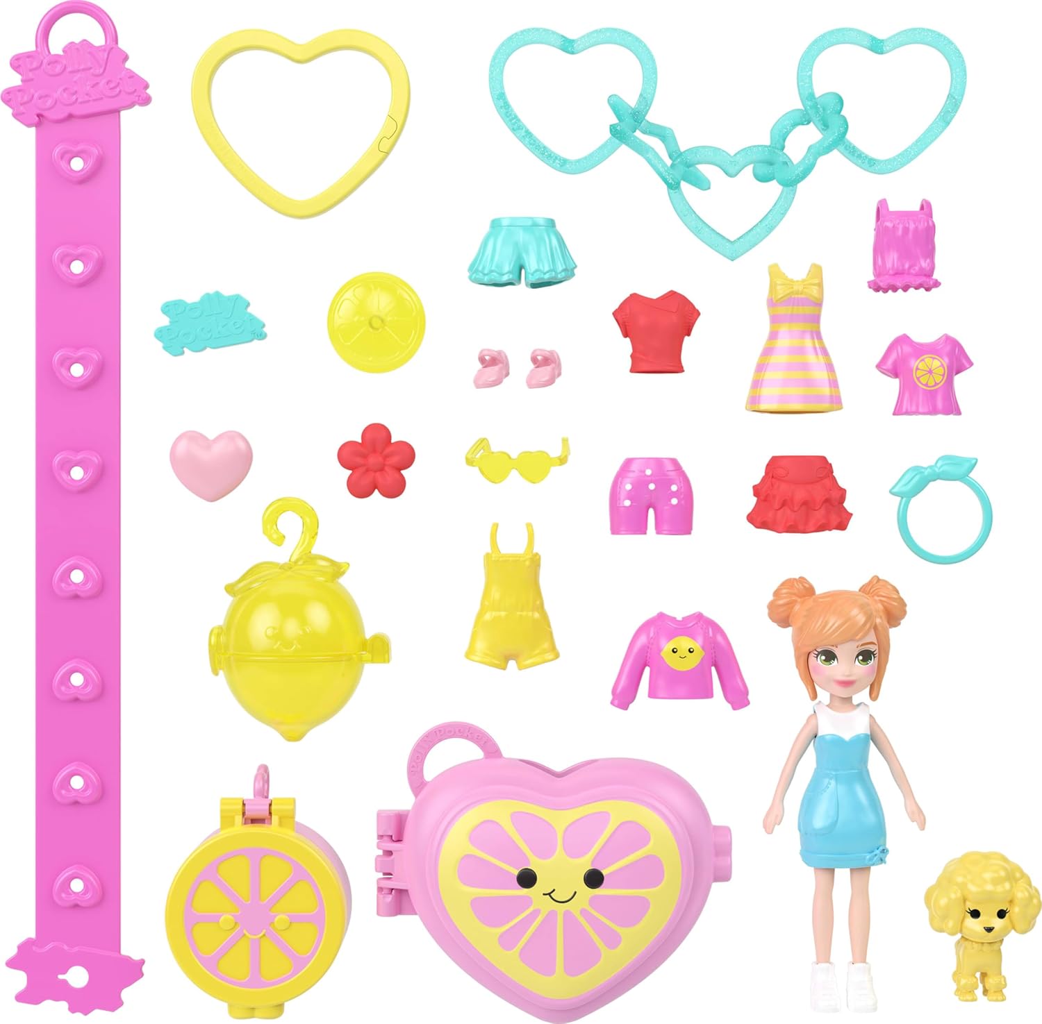 Polly Pocket Dolls & Pets Bracelet Keychain Playset, Fruit Themed Fashion Accessories and Bag Charms, Wearable Compact (Styles May Vary)