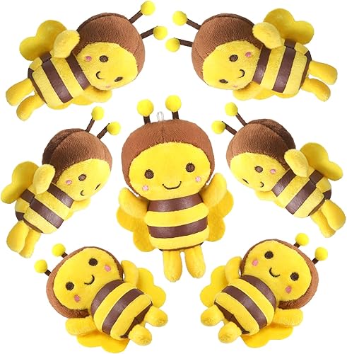 Miniatura 1 de Sratte 8 llaveros de peluche de abejas de 5 pulgadas de peluche de abeja pequeña y suave, juguetes de dibujos animados realistas, muñeca adorable