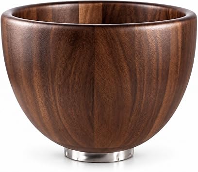 Premium Solid Walnut Wood Mixing Bowl Compatible with 4.5 & 5 QT Tilt-Head Models Natural Wooden Bowl with Stainless Steel Locking Base