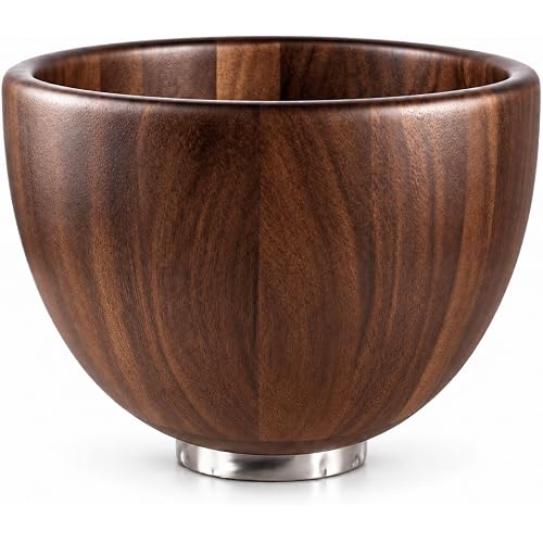 Premium Solid Walnut Wood Mixing Bowl Compatible with 4.5 & 5 QT Tilt-Head Models Natural Wooden Bowl with Stainless Steel Locking Base