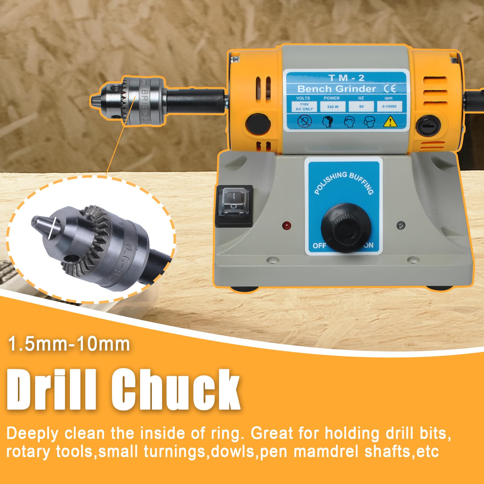 TOPCHANCES TM-2 350W Jewelry Polishing Machine - 110V Bench Lathe Polisher With Buffing Wheels